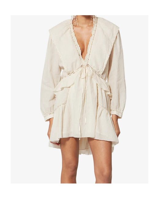 Isabel Marant White Étoile Lace-Trim Ruffled Dress
