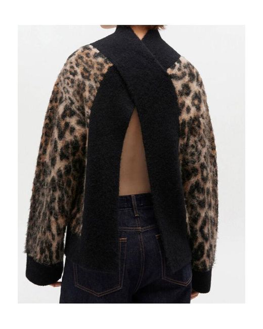 Ganni Black Open-Back Leopard-Printed Jumper