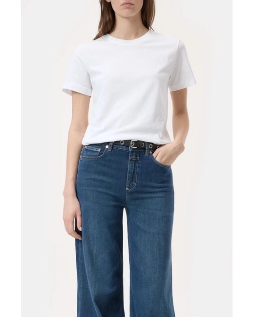 Closed White Ribbed Crew Neck T-Shirt