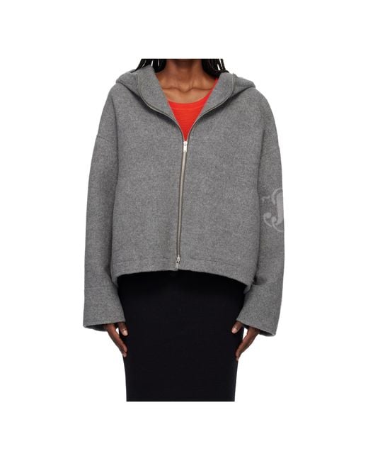 Jil Sander Gray Wool Hooded Casual Jacket