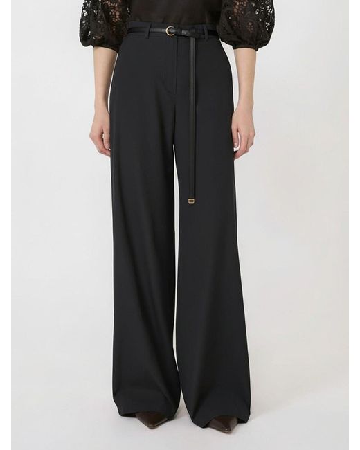 Max Mara Black Studio High-Rise Belted Wide-Leg Pants