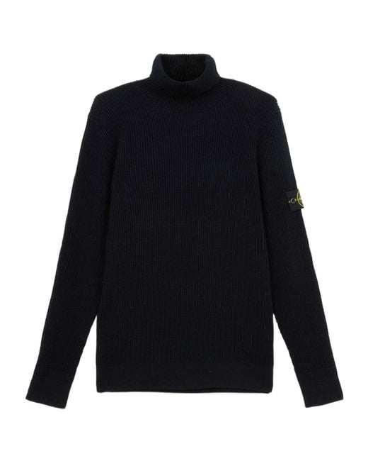 Stone Island Blue Ribbed Turtleneck Sweater for men
