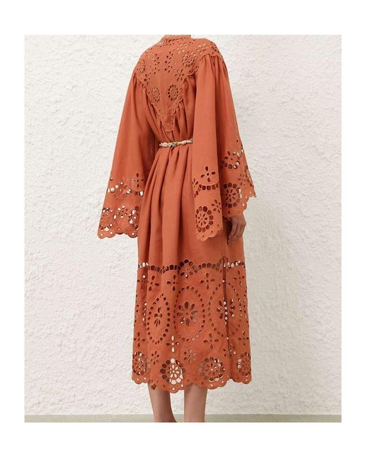 Zimmermann Orange Awaken Embroidered Midi Dress