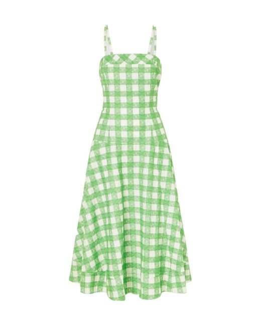 Rosie Assoulin Green Checked Cotton Midi Dress