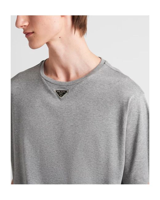 Prada Gray Cotton T-Shirt for men