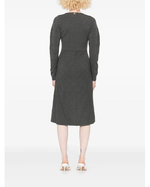 Twinset Gray Textured-Knit V-Neck Mini Dress