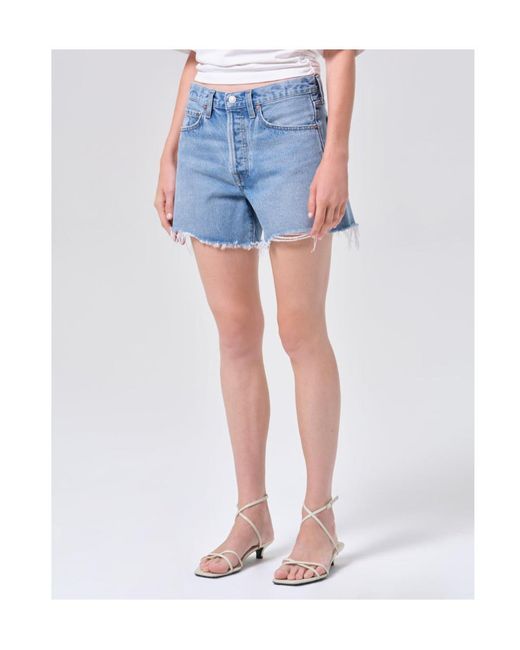 Agolde Blue Parker Long Distressed Shorts