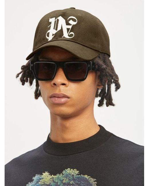 Palm Angels Green Logo Embroidered Baseball Cap for men