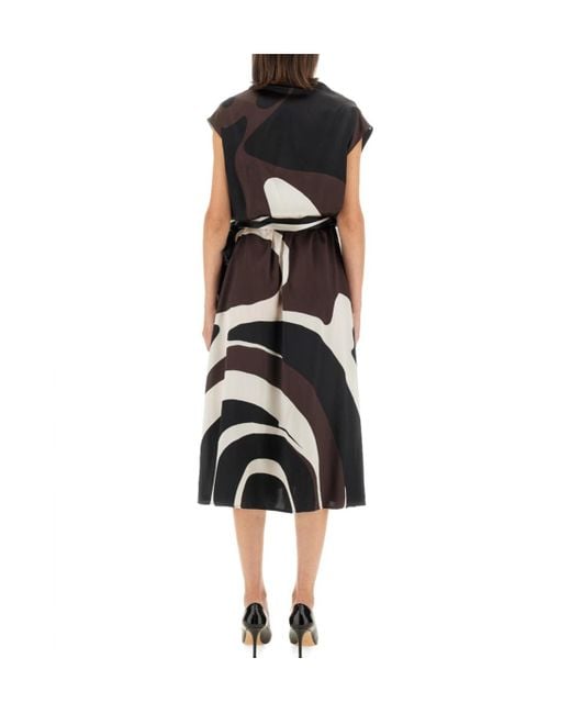 Kiton Black Printed Elegant Midi Dress