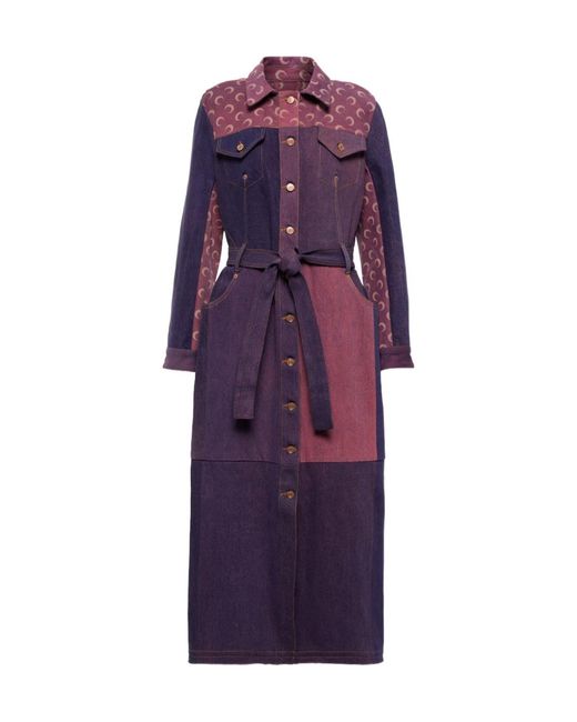 MARINE SERRE Purple Colorblocked Denim Coat