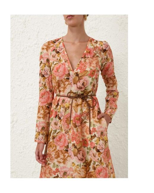 Zimmermann Multicolor Floral Printed Plunge Maxi Dress
