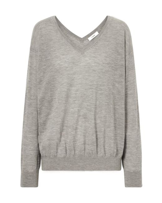 FRAME Gray The Crinkle V-Neck Sweater