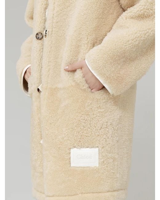 Chloé Natural Single-Breasted Shearling Coat