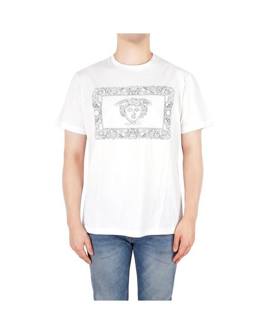 Versace White 'Medusa' Pattern Embroidered T-Shirt for men