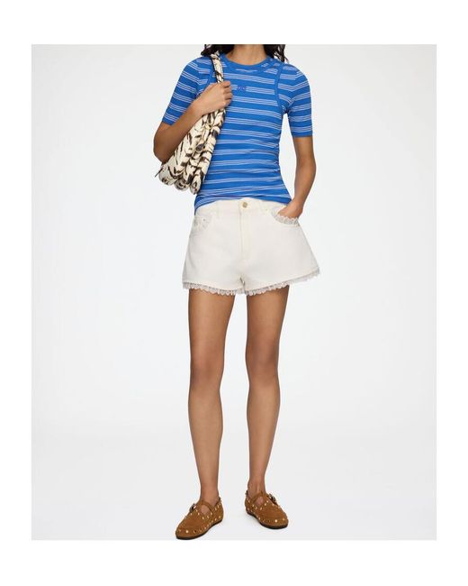 Ganni White Lace-Trim Denim Shorts