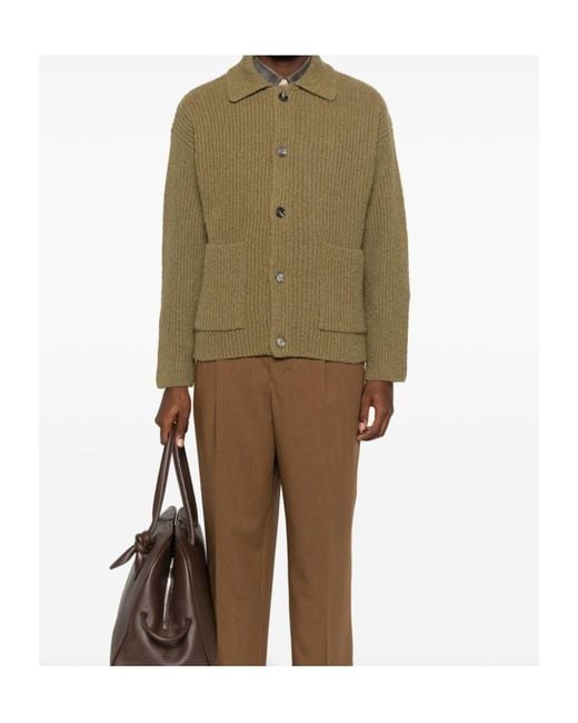 AMI Green Ribbed Cardigan for men