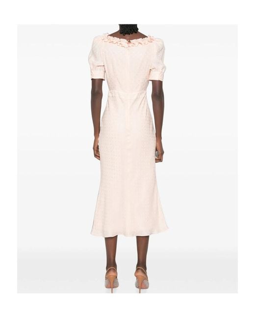 Alessandra Rich Pink Ruffled Silk-Jacquard Midi Dress