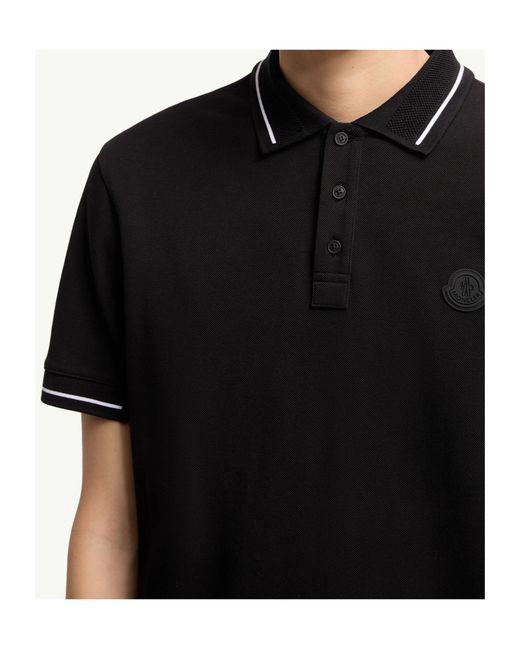 Moncler Black Logo Patch Short-Sleeved Polo Shirt for men