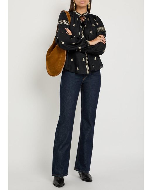 Isabel Marant Black Rodis Floral-Embroidered Silk Blouse