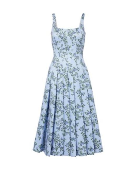 Emilia Wickstead Blue Adele Floral Pleated Midi Dress