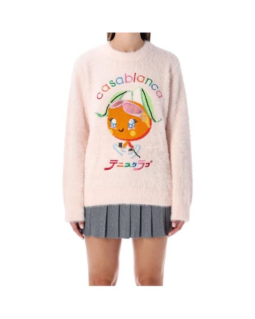 Casablanca White Logo-Embroidered Brushed Jumper