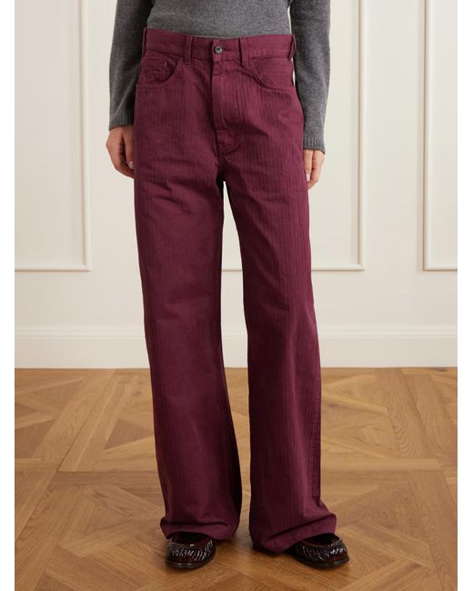 The Elder Statesman Red Herringbone Cotton Wide-Leg Casual Pants