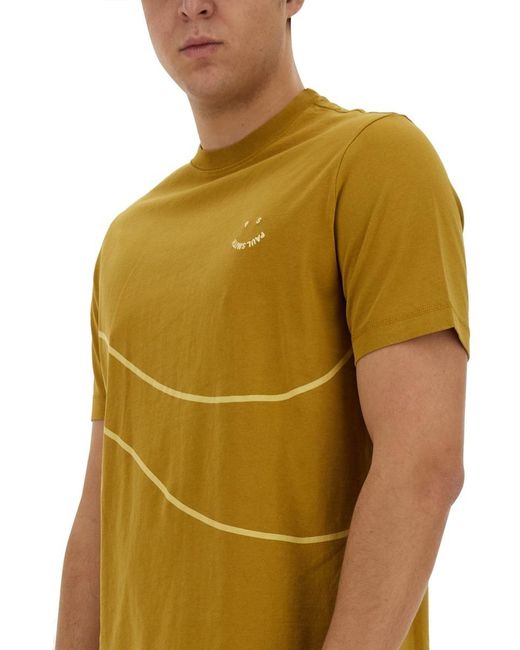 Paul Smith Yellow Ps Paul Smith Logo Detailed Crewneck T-Shirt for men
