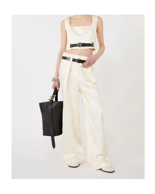 Sportmax White Belted Textured Palazzo Pants