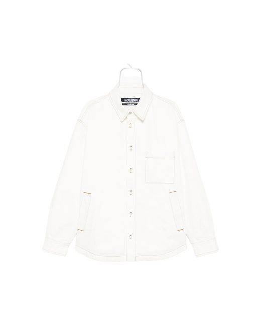 Jacquemus White Shirt Jacket With Contrast Stitching for men
