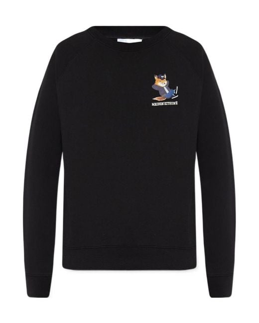 Maison Kitsuné Black Logo-Patch Crew Neck Sweatshirt for men