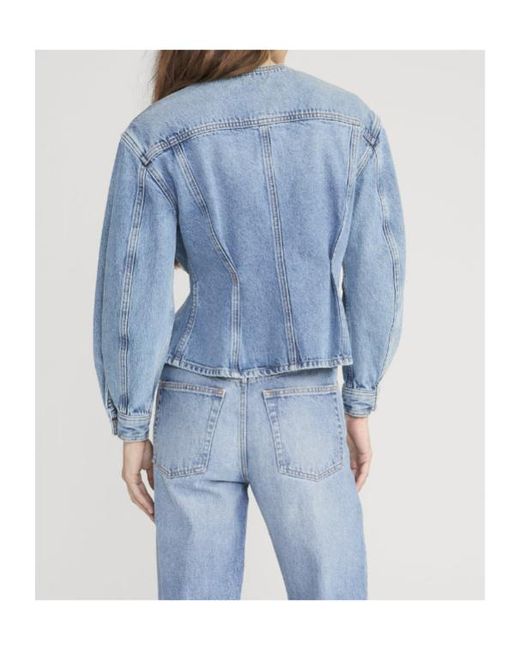 FRAME Blue Paneled Peplum Denim Jacket