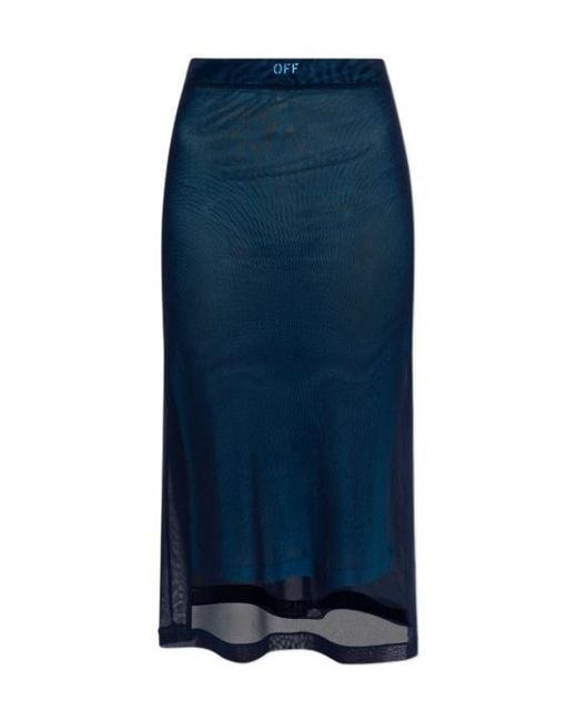 Off-White c/o Virgil Abloh Blue Straight Hem Mesh Midi Skirt