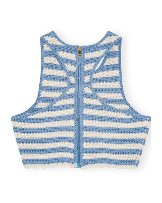Ganni Blue Crochet Racerback Top