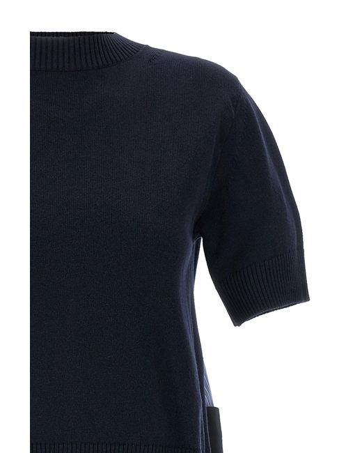 Sacai Blue Poplin Ribbed Pullover