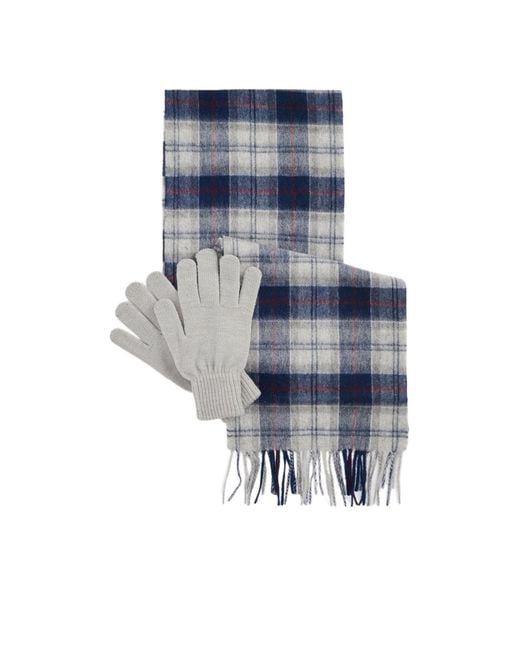 Barbour Blue Tartan Scarf Glove Gift Set for men