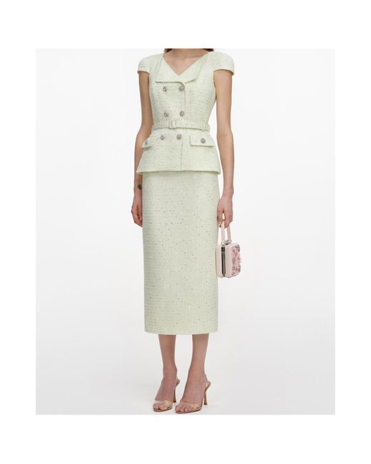 Self-Portrait Natural Bouclé Midi Dress