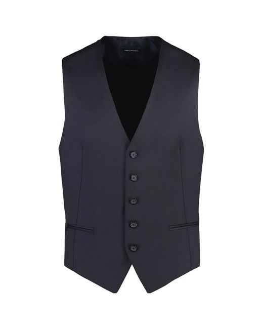 Tagliatore Blue Panelled Single-Breasted Waistcoat for men