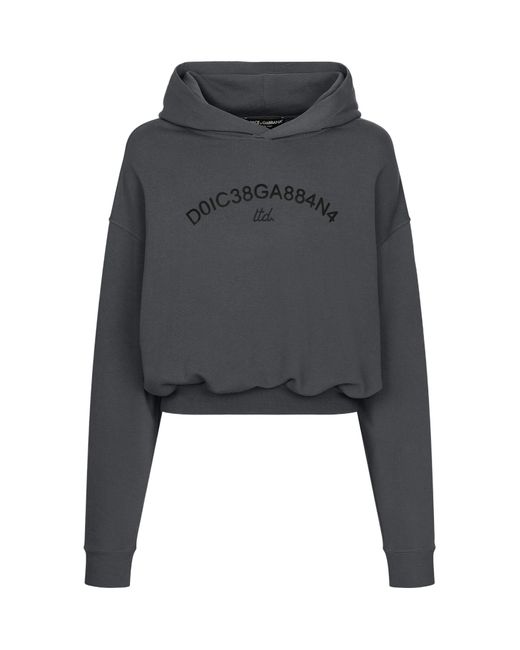 Dolce & Gabbana Gray Logo Printed Cropped Hoodie for men