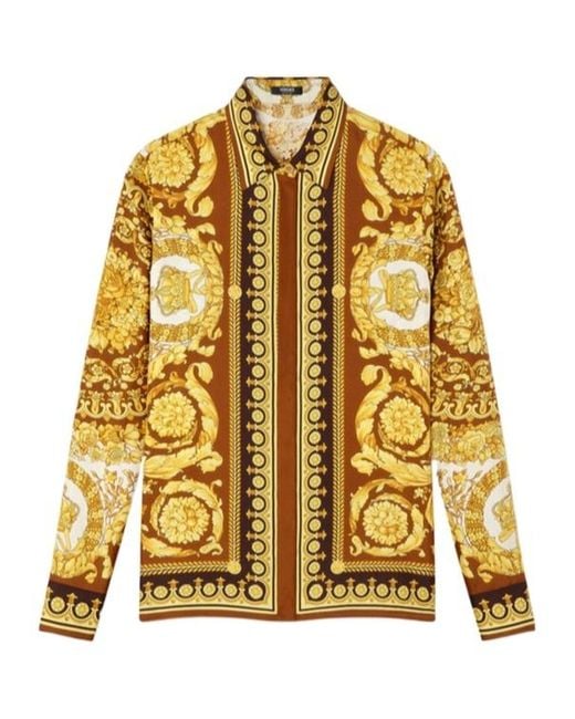 Versace Yellow Pattern-Printed Long-Sleeved Shirt