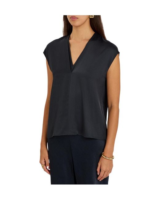 Vince Blue Double-Layered V-Neck Silk-Blend Top