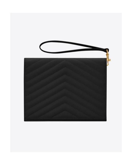 Saint Laurent Black Cassandre Quilted Flap Pouch