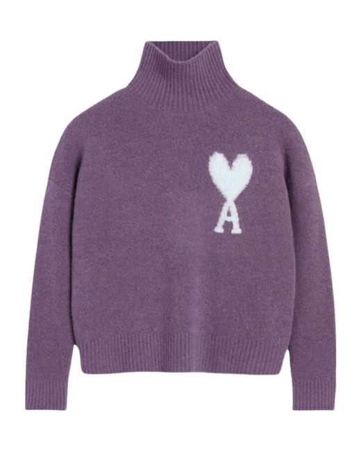 AMI Purple Ami De Coeur Roll-Neck Knitted Jumper