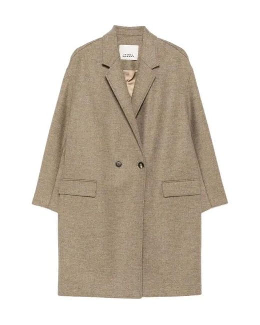 Isabel Marant Natural Double-Breasted V-Neck Coat