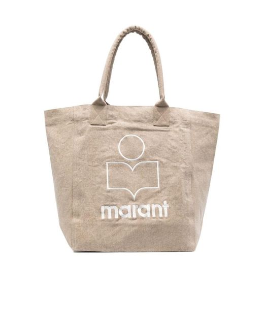 Isabel Marant Natural Yenky Logo Embroidered Tote Bag