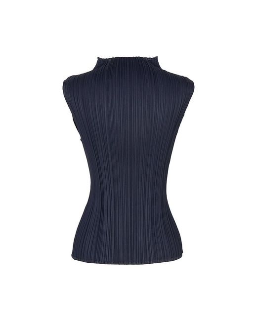 Pleats Please Issey Miyake Blue Monthly Colors Pleated Sleeveless Top