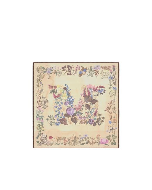 Max Mara Natural Floral-Print Frayed Scarf