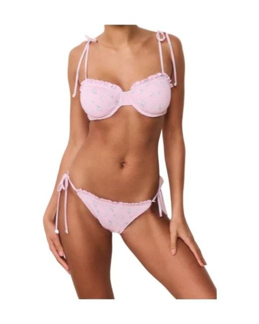 LoveShackFancy Pink Quinley Ruffled Bikini Set