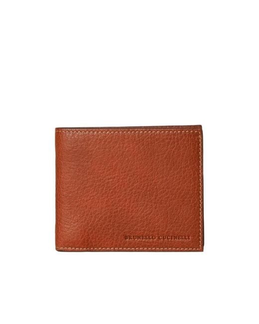 Brunello Cucinelli Brown Logo Embossed Bi-Fold Wallet for men