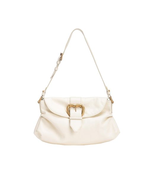 Pinko White Classic Jolene Heart-Buckle Shoulder Bag