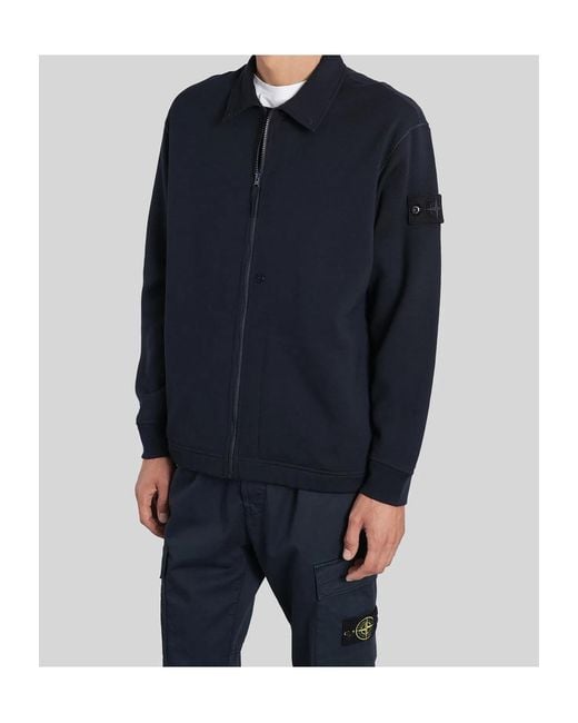 Stone Island Blue Logo Patch Zip-Up Sweatshirt for men